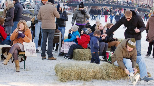 Amsterdam frozen canals, farm seats