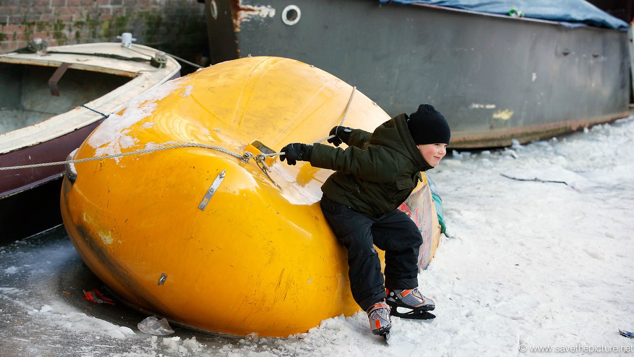 Amsterdam frozen canals, wooden shoe