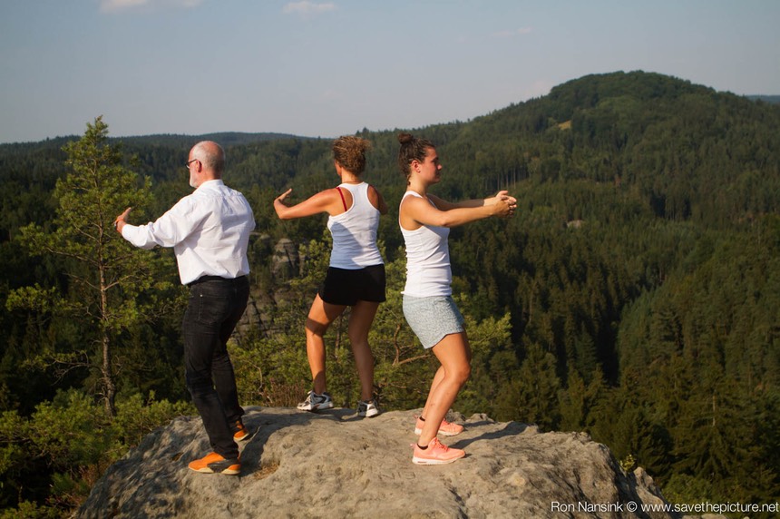 Antoine, Isabelle and Nadja on top of the world ZenmaX Natural Tuning Taikiken workshop Czech Rep