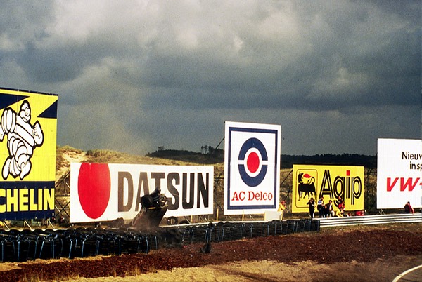 Crash Derek Day, Formula 1 car racing at Zandvoort Netherlands 