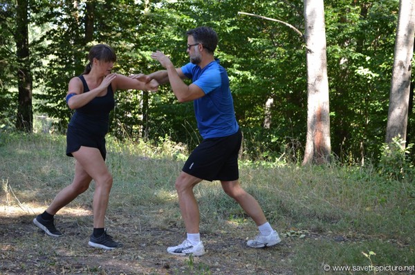 Kyra and Andre training at the field, of our Tikiken outdoor dojo